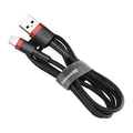 Καλώδιο Σύνδεσης USB 2.0 Baseus Cafule USB A σε Lightning 12W 2.4A 1m Μαύρο-Κόκκινο