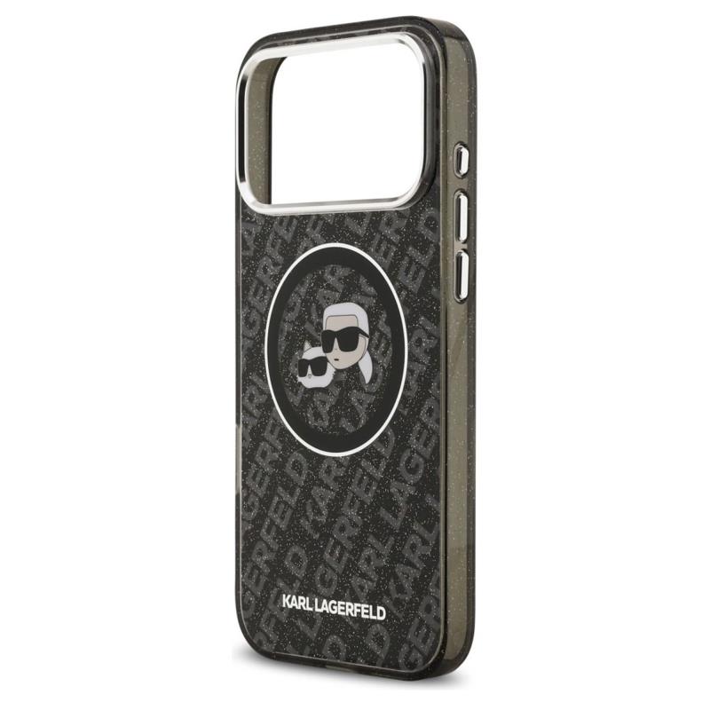 Θήκη Σιλικόνης Karl Lagerfeld Magsafe Apple iPhone 17 Pro Max Glitter Karl & Choupette Heads Μαύρο