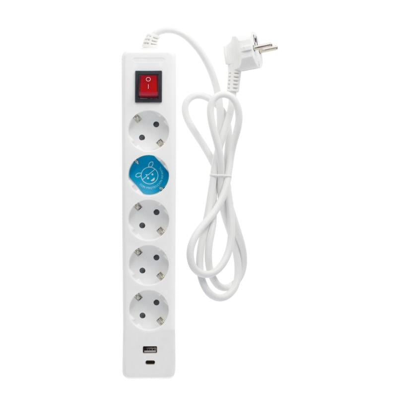 Πολύπριζο GSC 5 Θέσεων με Διακόπτη, Θύρες 1xUSB A, 1xUSB C & Καλώδιο 1.4m (3 x 1.5mm) Λευκό