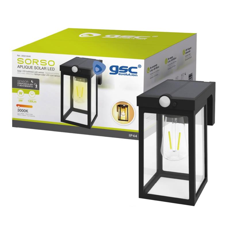 Ηλιακό Φωτιστικό Εξ. Χώρου LED GSC Sorso Bulkhead 2W 120lm με Αισθητήρα Κίνησης & Νυκτός Μαύρο