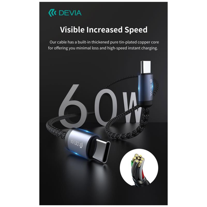 Καλώδιο Σύνδεσης USB 2.0 Devia EC646 USB C σε USB C PD 60W 3m Gracious Μαύρο