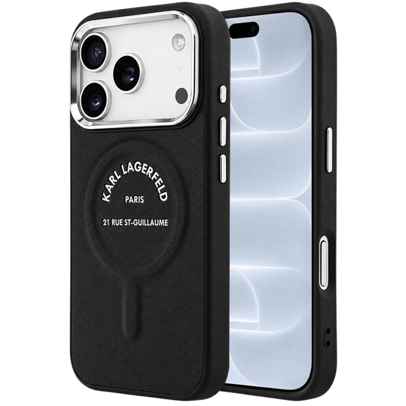 Θήκη TPU Karl Lagerfeld Apple iPhone 18 Pro/ 17 Pro MagSafe Leather Ring RSG Logo Μαύρο