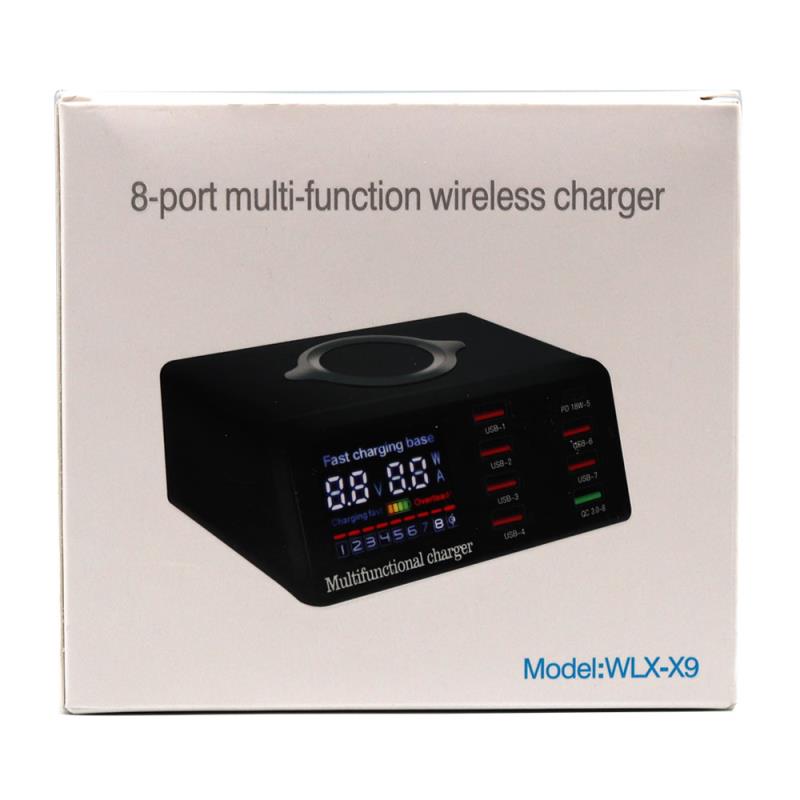 Πολυφορτιστής Πάγκου Service WLX-X9 με 8 Θύρες USB, Ασύρματη Φόρτιση & Οθόνη Ενδείξεων