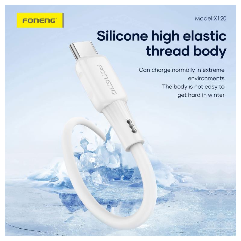 Καλώδιο Σύνδεσης USB 2.0 Foneng X120 Silicone USB C σε USB C 100W 1m Λευκό