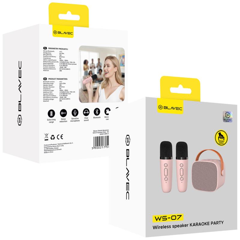 Φορητό Ηχείο Bluetooth Blavec WS-07 Karaoke Party με 2 Μικρόφωνα 5W Ροζ