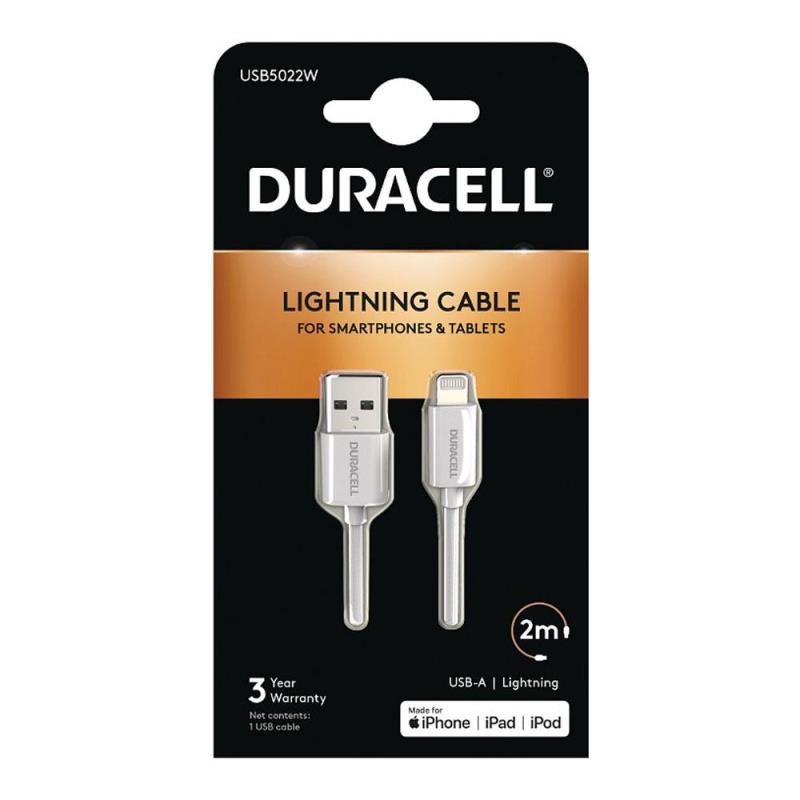 Καλώδιο Σύνδεσης USB 2.0 Duracell USB A σε MFI Lightning 15W 2m Λευκό