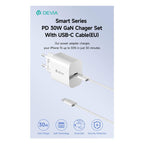 Φορτιστής Ταξιδίου Ταχείας Φόρτισης Devia RCE-3005CL με Έξοδο USB C GaN PD 30W & Καλώδιο USB C σε USB C 1m Smart Λευκό