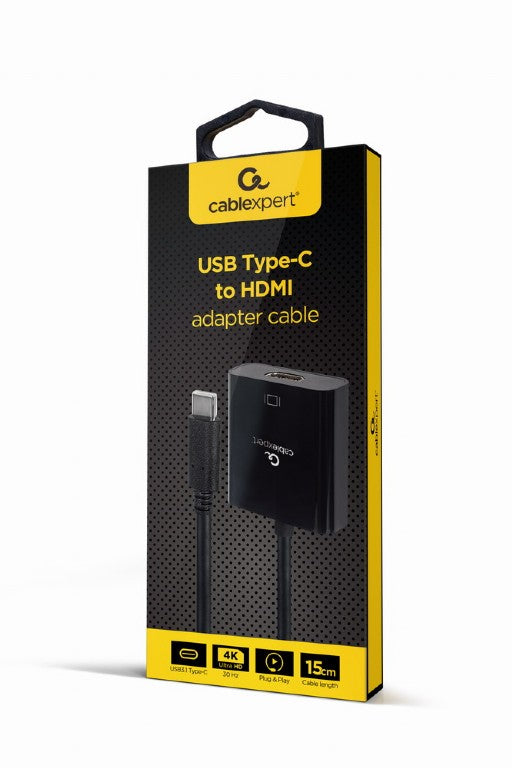 CABLEXPERT USB Type-C TO HDMI Adapter Cable 4K@30HZ 15CM Black Retail Pack