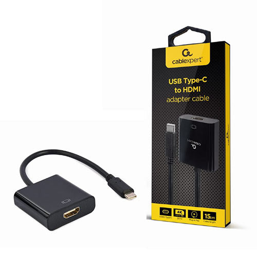 CABLEXPERT USB Type-C TO HDMI Adapter Cable 4K@30HZ 15CM Black Retail Pack