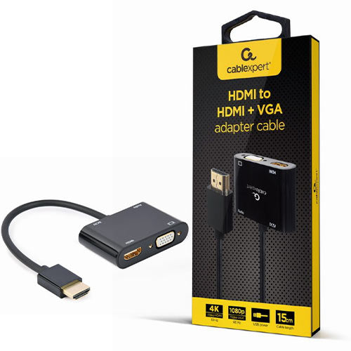 CABLEXPERT HDMI Male TO HDMI Female+VGA Female+Audio Adapter Cable Black Retail Pack