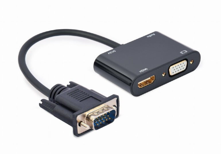 CABLEXPERT VGA TO HDMI+VGA Adapter Cable 0,15M Black Retail Pack
