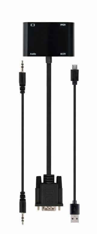 CABLEXPERT VGA TO HDMI+VGA Adapter Cable 0,15M Black Retail Pack