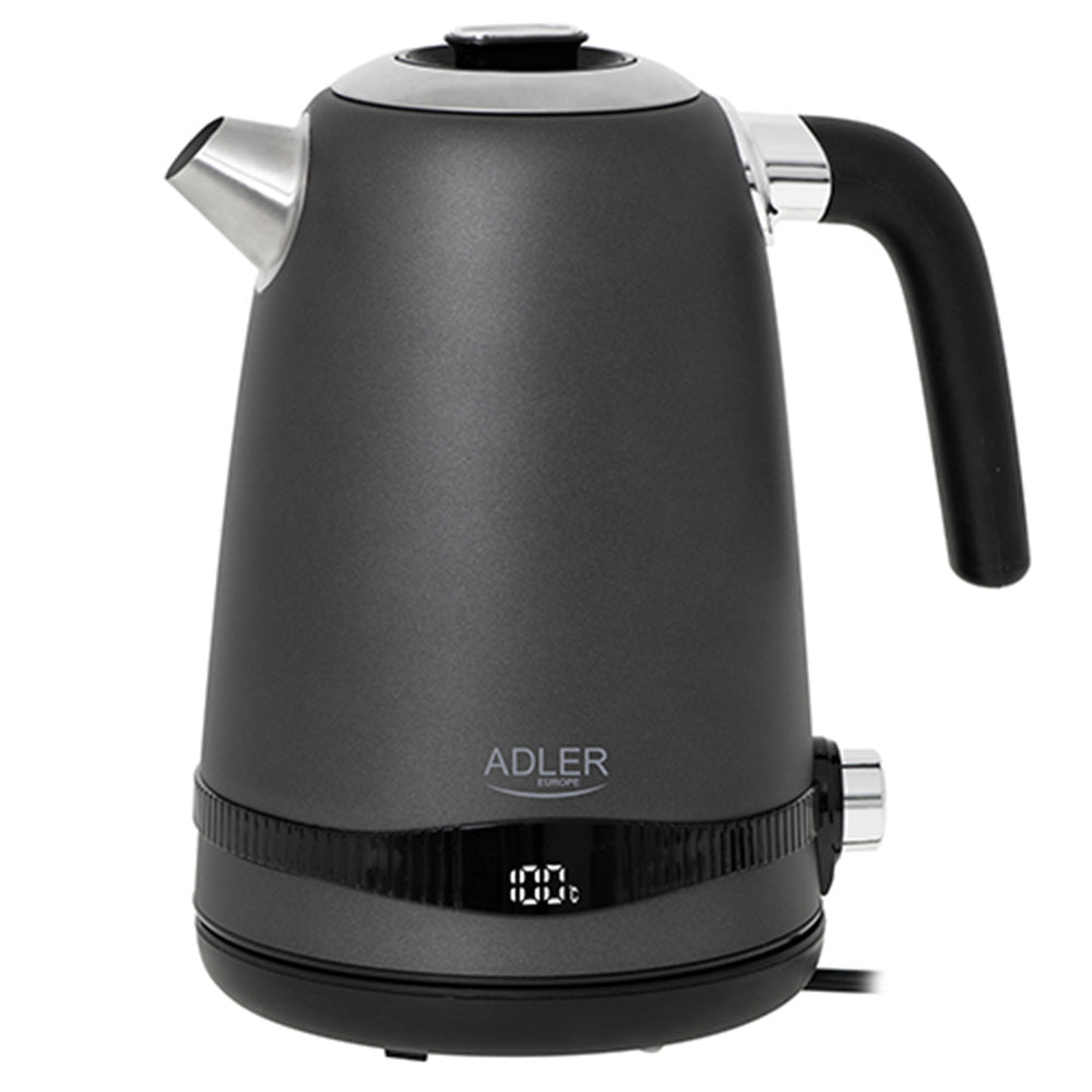 ADLER 1,7L Steel Electric Kettle With LCD And Temperature Control Grey
