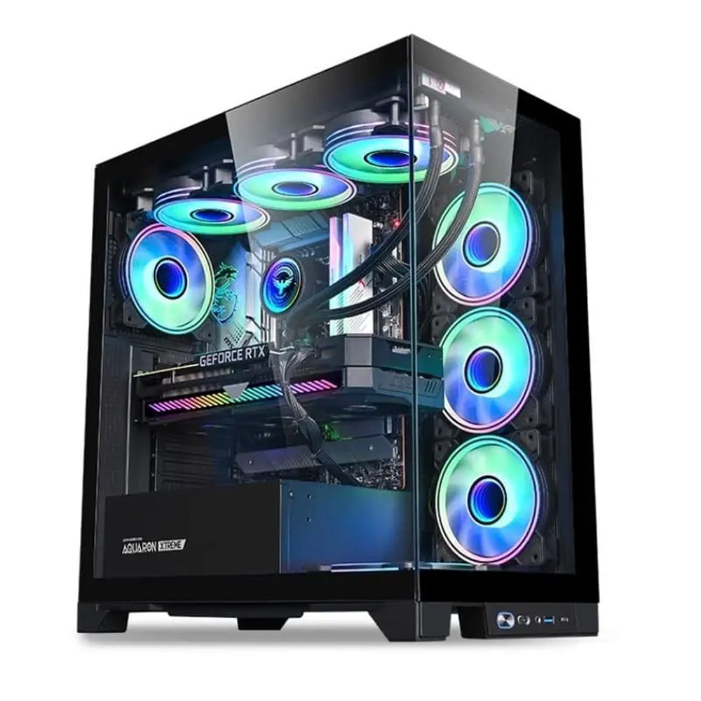 ARMAGGEDDON E-ATX RGB Transparent Fish Tank Gaming Case Aquaron Xtreme Black