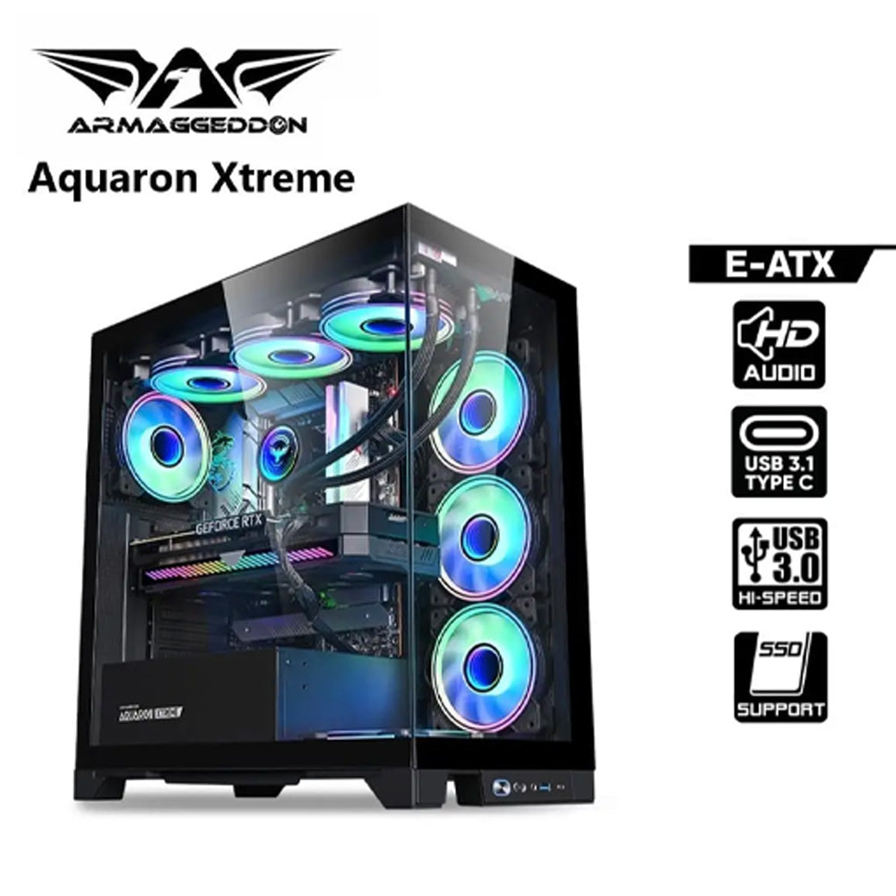 ARMAGGEDDON E-ATX RGB Transparent Fish Tank Gaming Case Aquaron Xtreme Black
