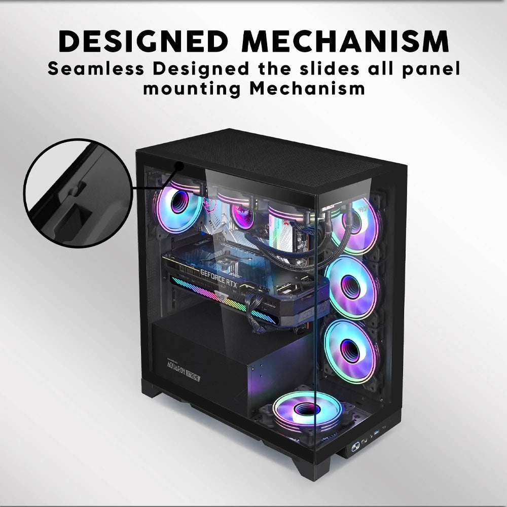 ARMAGGEDDON E-ATX RGB Transparent Fish Tank Gaming Case Aquaron Xtreme Black