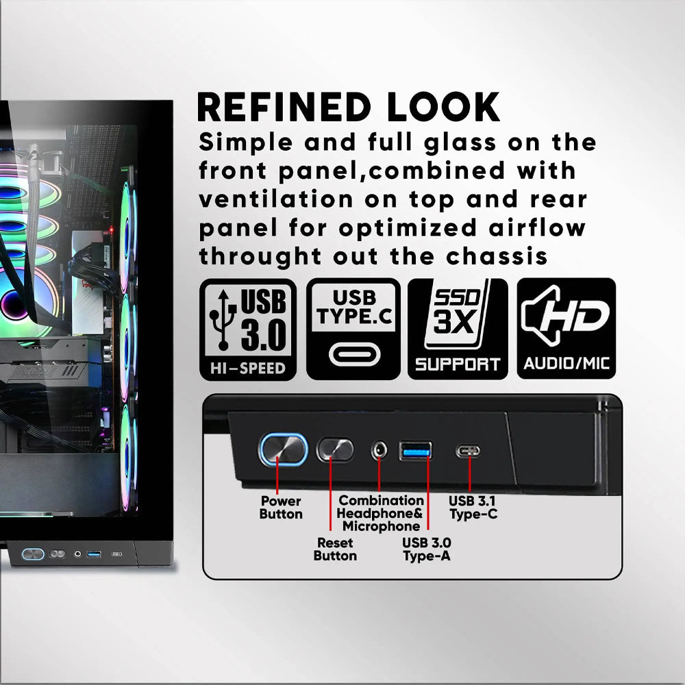 ARMAGGEDDON E-ATX RGB Transparent Fish Tank Gaming Case Aquaron Xtreme Black