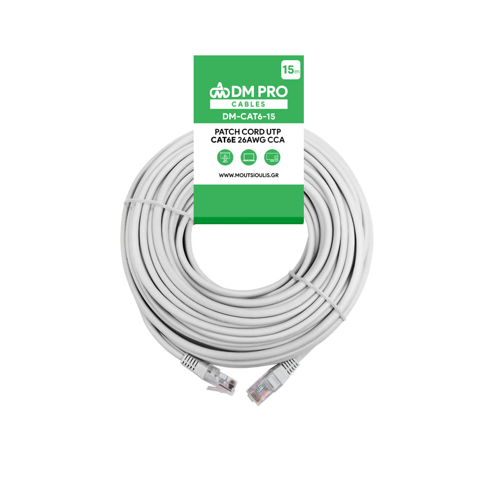 Patch cord UTP cat6e 15m γκρι DM PRO