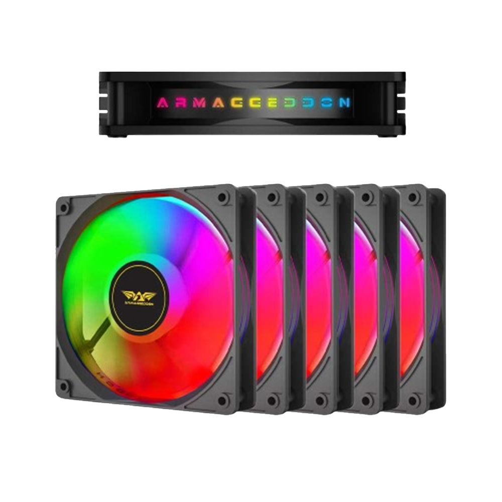 ARMAGGEDDON PC Cooling Fan 12CM Chroma RGB Kit 3000 (5 Pack) Black
