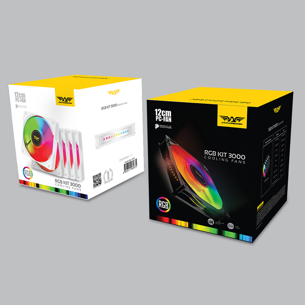 ARMAGGEDDON PC Cooling Fan 12CM Chroma RGB Kit 3000 (5 Pack) White
