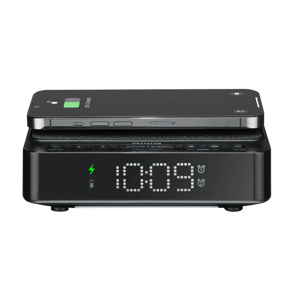 AIWA Alarm Clock Radio With Wireless Charging 5W Black