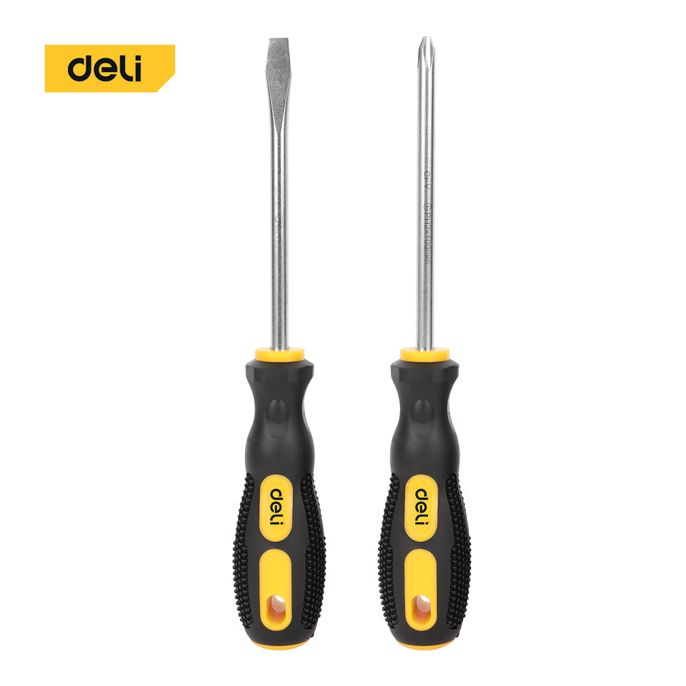 DELI Screwdriver Set 2PCS SL5/PH1x100MM Yellow