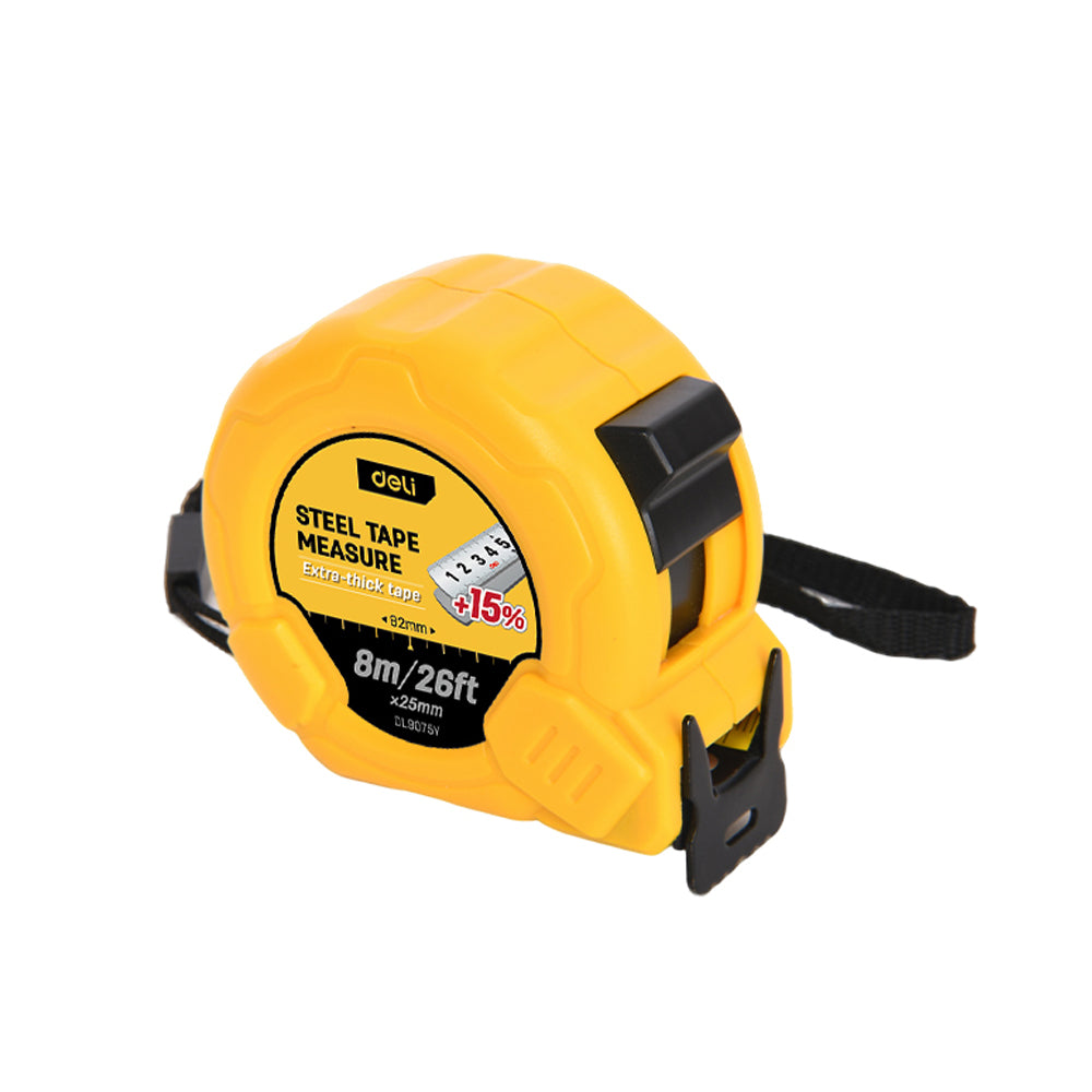 DELI Steel Measuring Tape 8M/26'x25MM Yellow