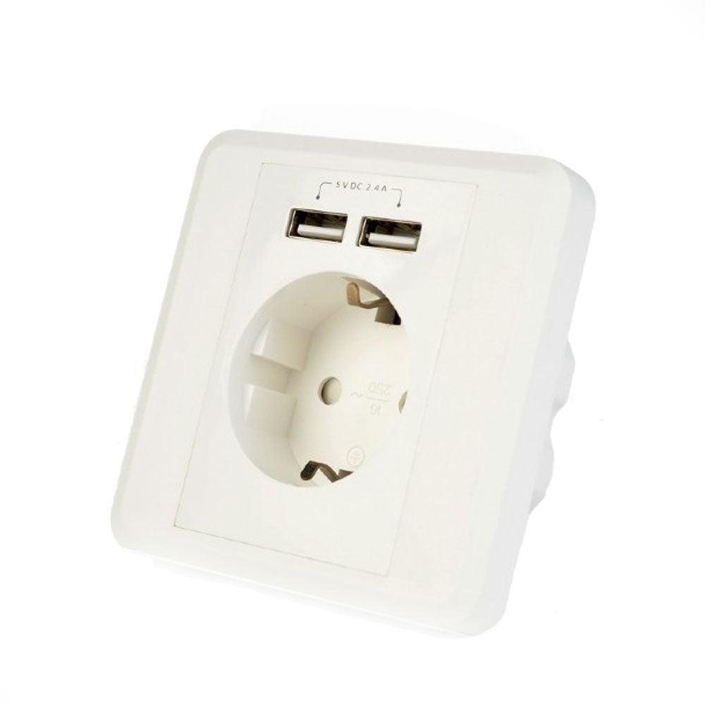 ENERGENIE AC WALL SOCKET WITH 2 PORT USB CHARGER 2,4A WHITE