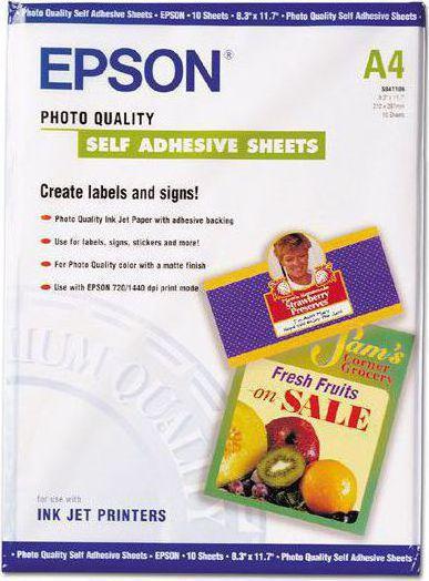 Photo Quality Self Adhesive Paper Epson A4 10Shts 167g