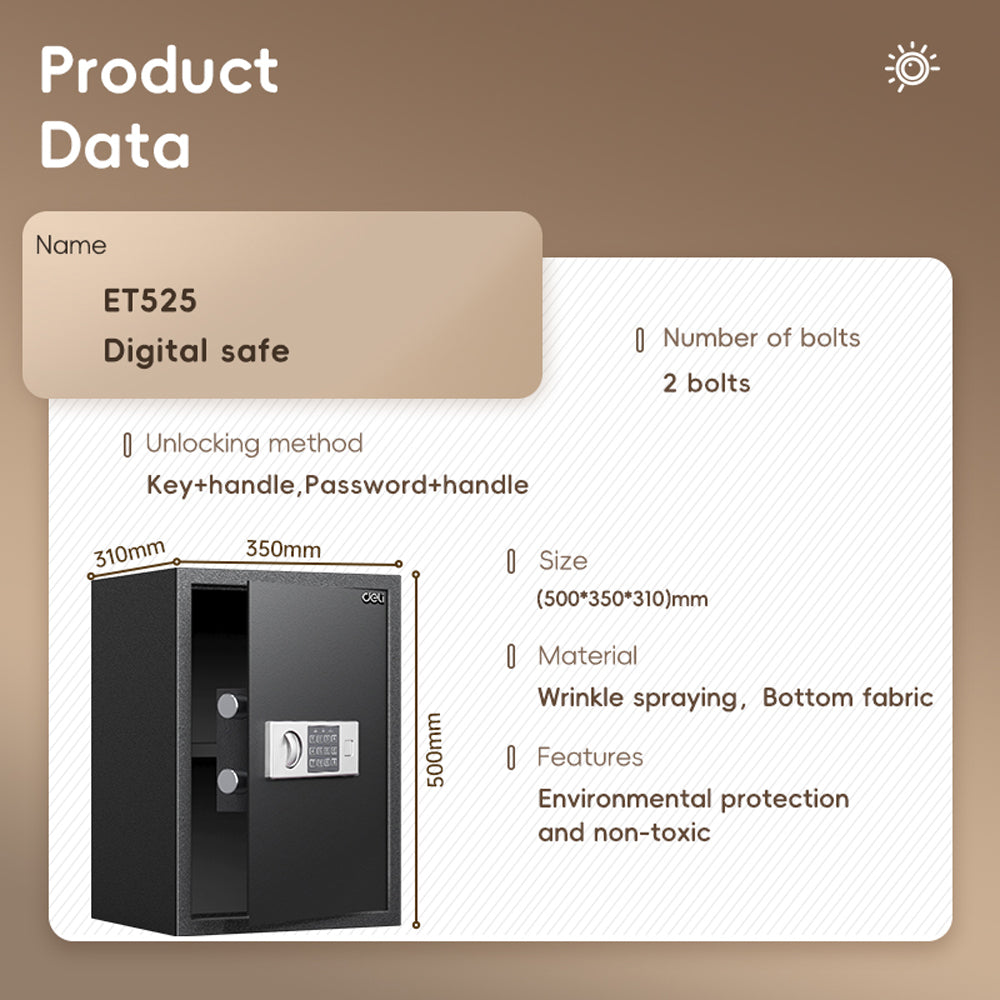 DELI 2-WAY Digital Safe Full-Steel Black
