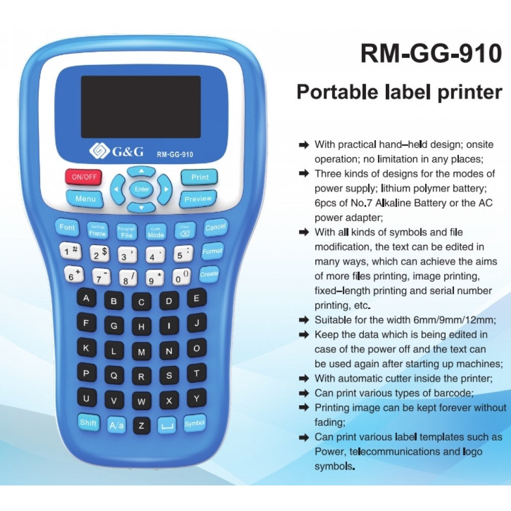 G&G PORTABLE THERMAL TRANSFER LABEL PRINTER (GG-910)