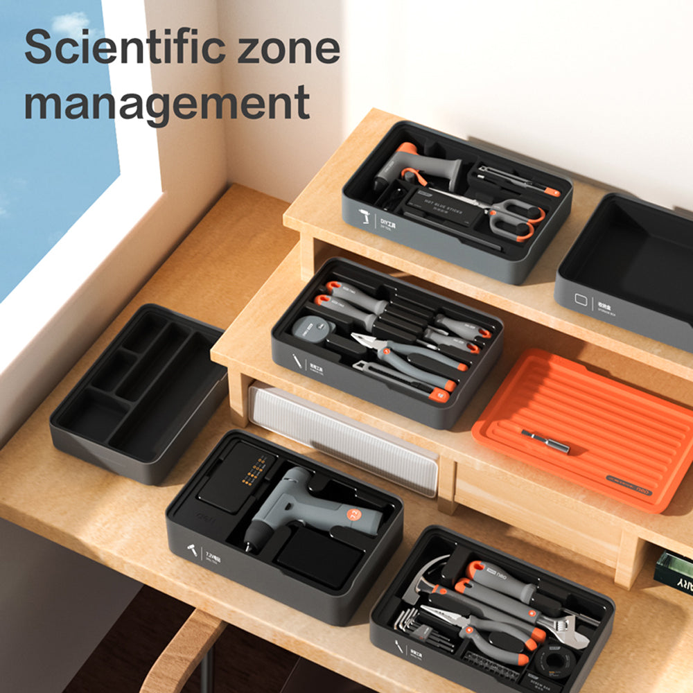 DELI 34 PCS Stackable Household Tool Set 305×205×6MM Grey/Orange