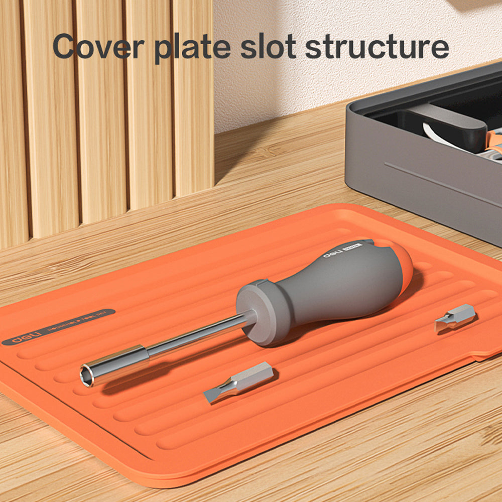 DELI 34 PCS Stackable Household Tool Set 305×205×6MM Grey/Orange