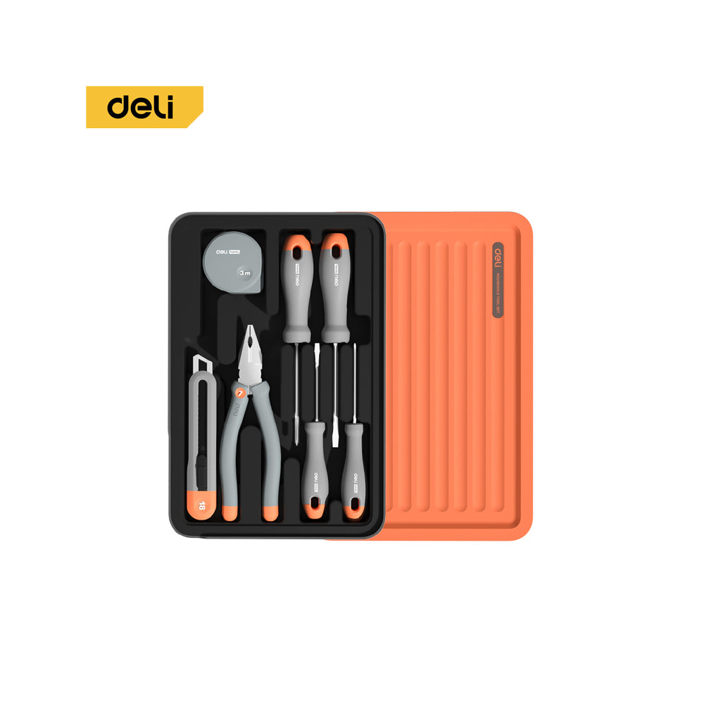 DELI 34 PCS Stackable Household Tool Set 305×205×6MM Grey/Orange