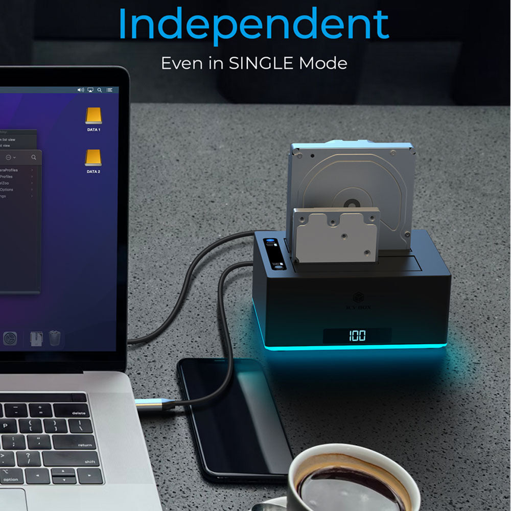 ICY Box RGB USB 3.2 Docking And Clone Station For 2x2.5'/3.5' HDD/SSD Black