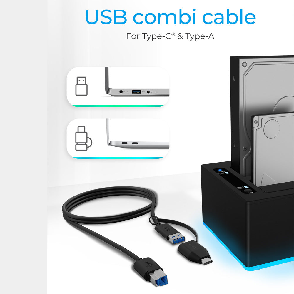 ICY Box RGB USB 3.2 Docking And Clone Station For 2x2.5'/3.5' HDD/SSD Black