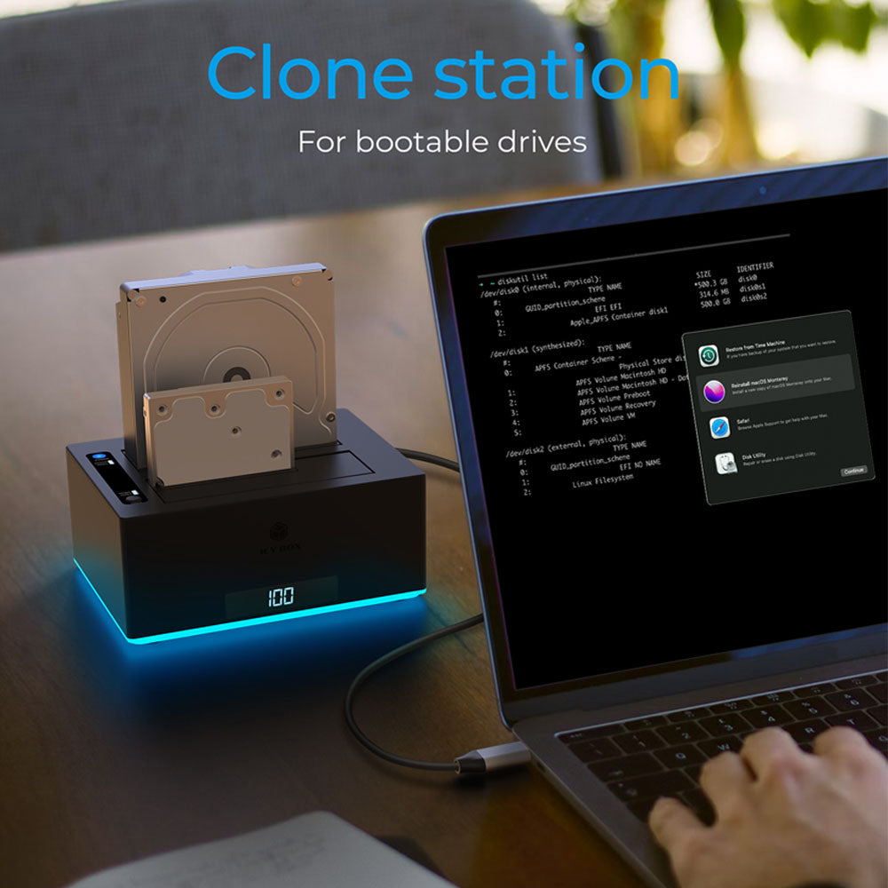 ICY Box RGB USB 3.2 Docking And Clone Station For 2x2.5'/3.5' HDD/SSD Black