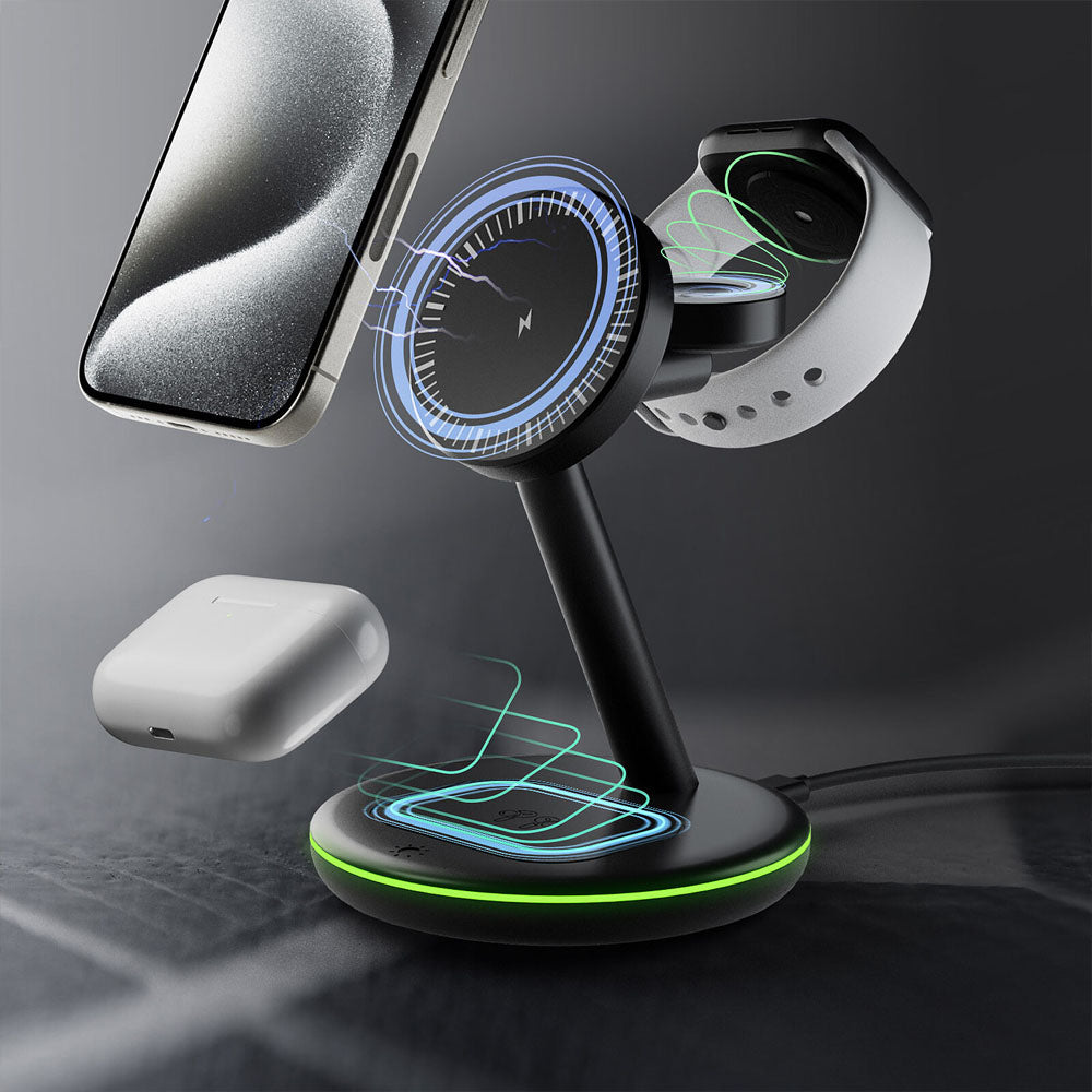 ICY BOX 3 IN 1 WIRELESS CHARGING STAND FOR SMARTPHONES, SMARTWATCH & EARPHONES ANTHRACITE