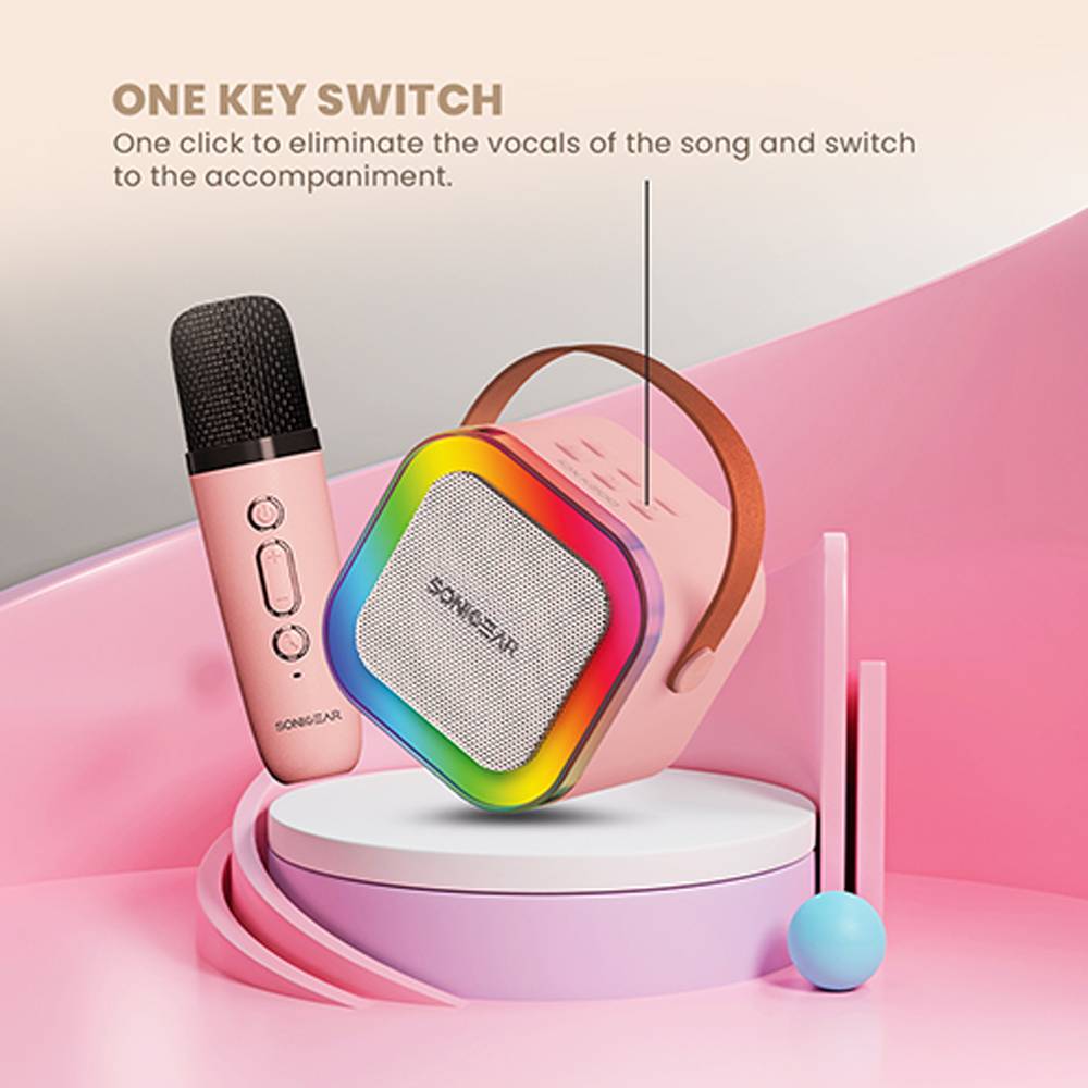 SONICGEAR IOX K200 Bluetooth 5.1 Home Karaoke Portable Speaker With Wireless MIC Pink