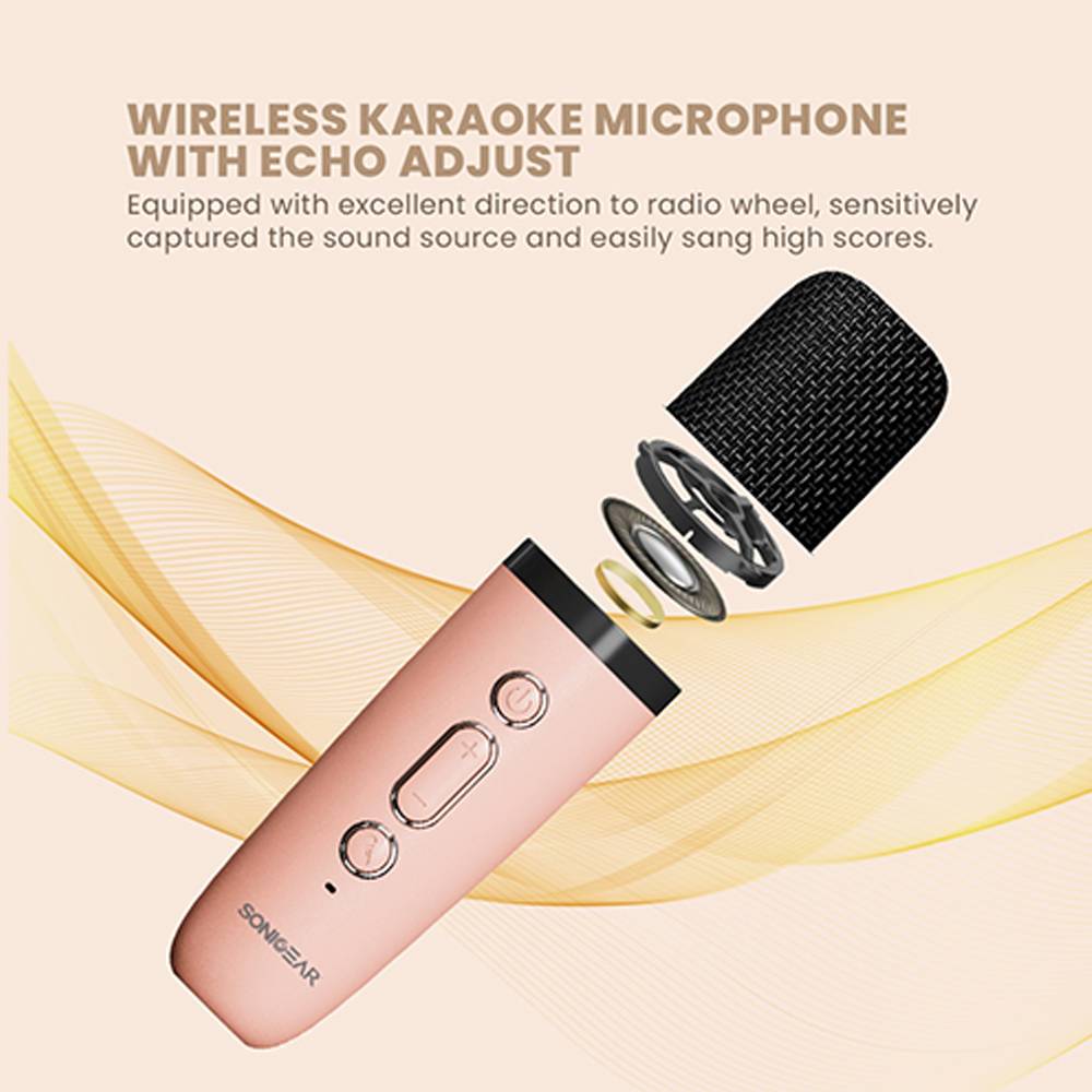 SONICGEAR IOX K200 Bluetooth 5.1 Home Karaoke Portable Speaker With Wireless MIC Pink