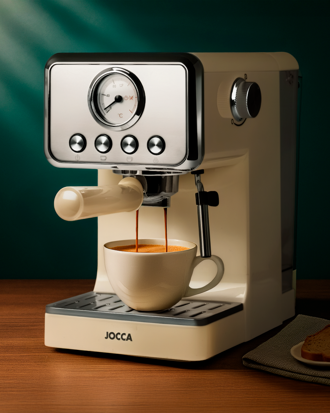 JOCCA Retro Espresso Coffee Machine 15 Bars With Removable Deposit 1.7L Creme