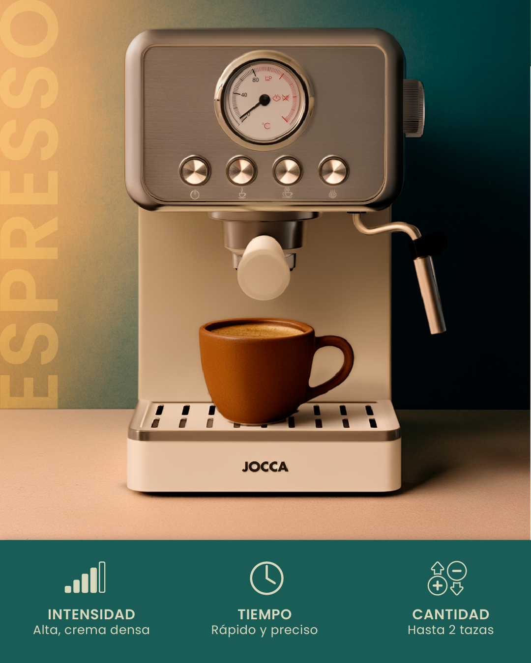 JOCCA Retro Espresso Coffee Machine 15 Bars With Removable Deposit 1.7L Creme