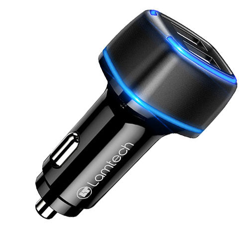 LAMTECH 2xUSB 2,4A Car Charger For Mobile Phones Black