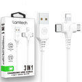 LAMTECH 3 IN 1 Charging USB Cable TO Type-C/Lightning/Micro USB 1M White