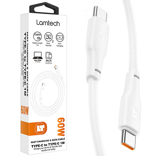 LAMTECH Charge And Data Cable Type-C TO Type-C 60W 2M White