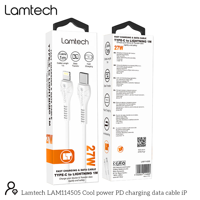 LAMTECH Fast Charging And Data Cable Type-C TO Lightning 1M 27W White