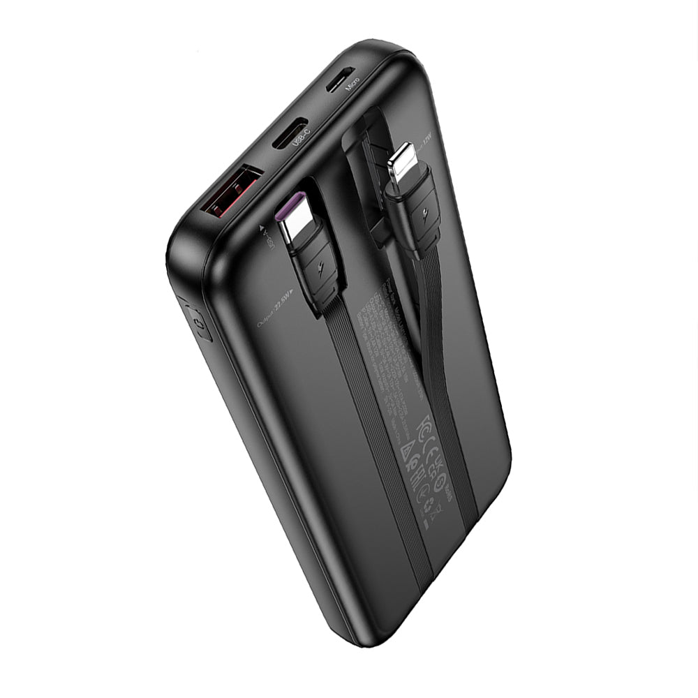 LAMTECH Ultra-Thin Powerbank With Type-C & Lightning Cables 10000mAh 22.5W Black