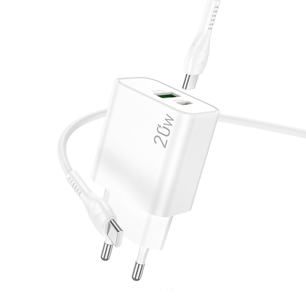 LAMTECH Dual Port QC3.0/PD20W Charger With Type-C TO Type-C Cable 60W 1M White