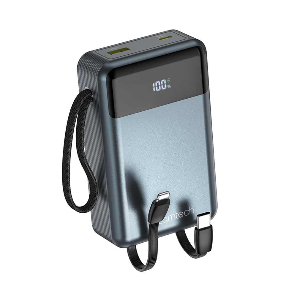 LAMTECH PD45W Powerbank 20000MAH With Type-C And Lightning Built-IN Cables QC3.0