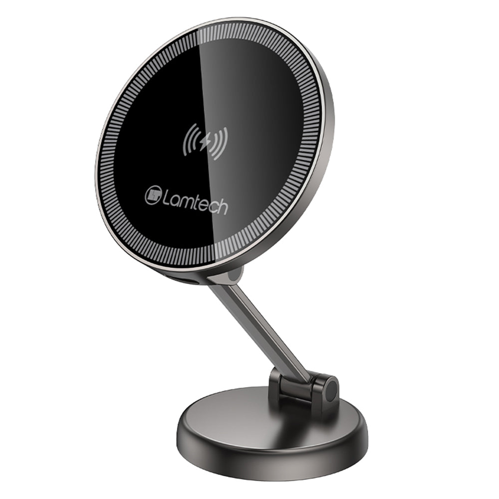 LAMTECH Foldable Magnetic Metallic Car Holder & Wireless Charger 15W